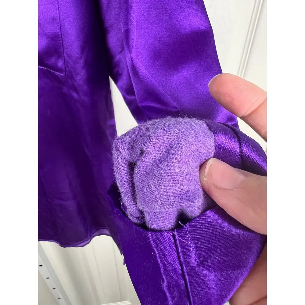 80s Victoria’s Secret Gold Label Purple Satin Pajama Top‎ Small Quilted Collar